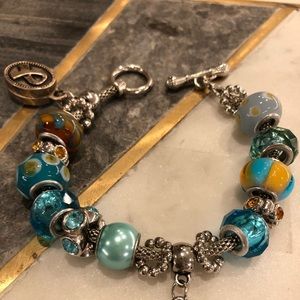 Silver add a bead charm bracelet with glass beads